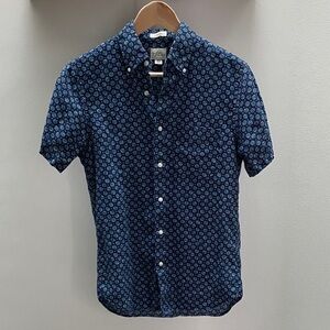 J. Crew Men's Linen Short-Sleeve Button-Down Shirt - Navy Floral Pattern
